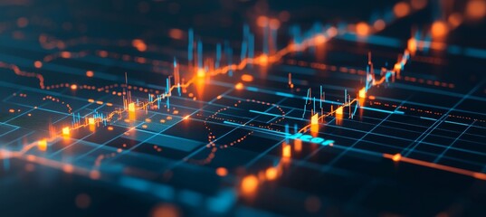 Poster - Abstract Glowing Candlestick Chart Visualizing Financial Market Trends and Data Analysis