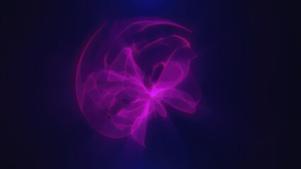 Poster - Purple glowing abstract sphere shape resembling energy waves on a dark background