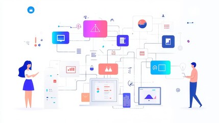 Poster - Digital Business Ecosystems in a Hyper-Connected World, featuring simple vector line art, emphasizing growth, connectivity, and innovation in a dynamic digital landscape.