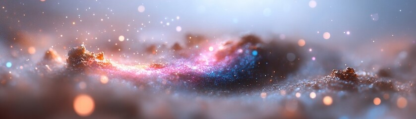 Poster - This visual showcases a blurred, multi-colored glowing bokeh effect that evokes distant galaxies and floating stardust. The soft gradient enables seamless text inclusion for design purposes