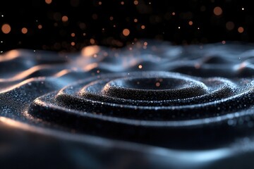 Poster - Deep bass frequencies manifest as glowing rhythmic sound waves that pulsate softly, floating gracefully in an infinite black space, creating an immersive audio sensation