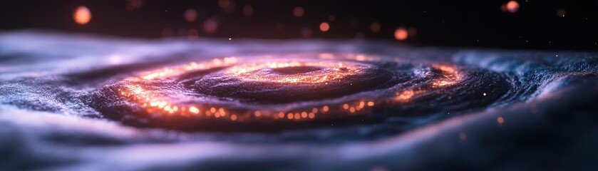 Poster - Glowing rhythmic sound waves float in an infinite black space, softly pulsating to embody deep bass frequencies, creating an immersive audio environment that captivates the senses