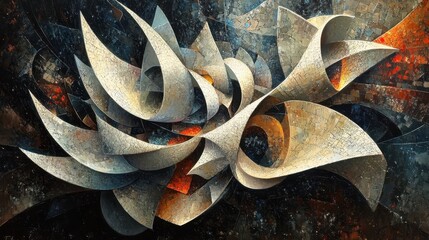 Poster - Abstract art, swirling forms, dark background, textured canvas, modern design