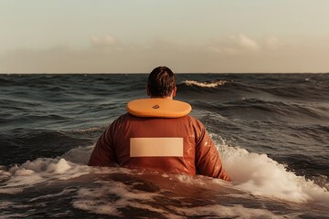 Wall Mural - Solitude at Sea: A Person in a Protective Suit