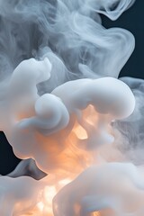 Poster - Smoke tendrils emit a soft glow as they gracefully move in a dark void, forming abstract shapes that suggest whispers of energy and tranquility, captivating in their fluidity