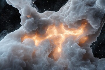 Poster - In a deep black void, soft glowing smoke tendrils undulate slowly, creating abstract forms that shift like whispers of energy. The ethereal display captivates with its enchanting beauty