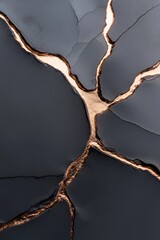 Poster - Thin, glowing metallic veins weave through a soft, matte black background. This striking element resembles liquid mercury, creating a surreal visual of reality breaking apart