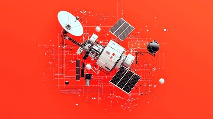 Poster - Satellite Connectivity Revolution, exploring how satellite internet enhances global business efficiency, communication, and collaboration in a simplified vector design.