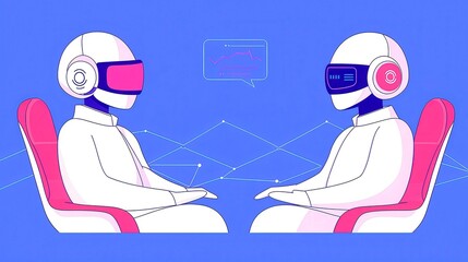 Poster - AI Negotiators, exploring the emergence of autonomous AI-driven negotiation agents in business, featuring clean lines, minimalistic design, and ample copy-space for text.