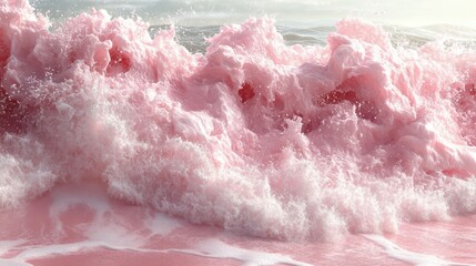 Poster - Pink wave crashing on beach, ocean background, idyllic scene, summer vacation