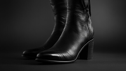 Elegant black leather boots in minimalistic lighting