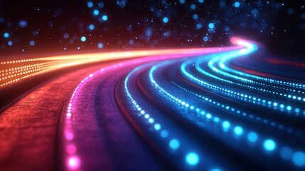 Poster - A vibrant and colorful abstract image featuring flowing lines of light, creating a dynamic and energetic visual experience. Copy space for text