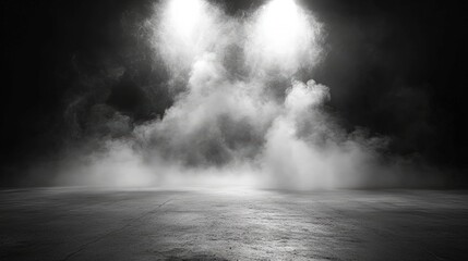 Aufkleber - Dark and Mysterious Space with Fog and Smoke Illuminated by Bright Spotlights in a Minimalistic Background