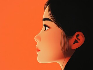 Wall Mural - illustration of a woman's profile against an orange background.