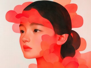 Wall Mural - a painting of a young woman with red floral accents