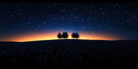 Wall Mural - Starry Night Landscape with Moonlit Trees and Twilight Glow