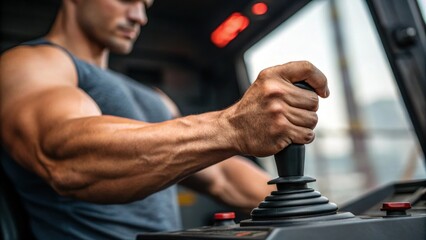 Aufkleber - A closeup image highlights the tense muscles in a hand as it applies subtle pressure to the joystick showcasing the operators concentration and the dynamic nature of crane