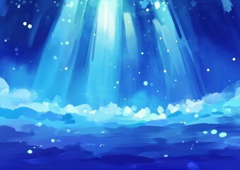 Aufkleber - Vivid Ocean Scene with Rays of Light and Gentle Waves in a Dreamy Blue Color Palette