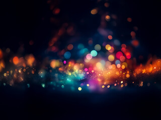 Aufkleber - Abstract bokeh lights on a dark backdrop create a festive and vibrant atmosphere. Colorful blurred circles are glowing against the night.
