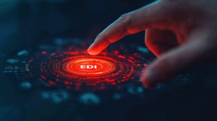 Aufkleber - Finger Touching Digital Screen Displaying EDI Symbol with Red Glowing Elements for Technology Concept