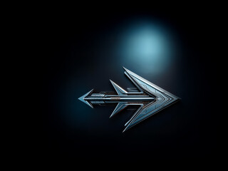 Aufkleber - A metallic arrow points right, illuminated by a blue light against a stark black backdrop, creating a directional and modern symbol.