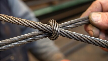 Poster - A detailed closeup of the twisted wire tie in the workers hand reveals the craftsmanship involved highlighting the precision as the steel rod bends slightly under tension.