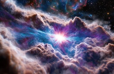 Fototapete - Stunning Cosmic Explosion with Colorful Gas Clouds and Starry Background in a Vibrant Universe