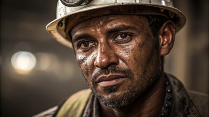Poster - A medium closeup emphasizes the pipefitters worn face beads of sweat glistening on his forehead capturing the essence of hard work and resilience in a demanding environment.