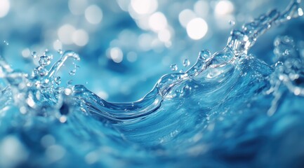 Poster - Close-Up Macro Photography of Crystal Clear Water in a Glass with Beautiful Blue Tones and Gentle Waves Under Soft Lighting