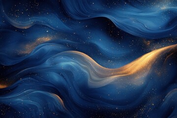 Wall Mural - Abstract swirling waves of deep blue and gold, creating a mesmerizing flow, evoking a sense of calm and elegance