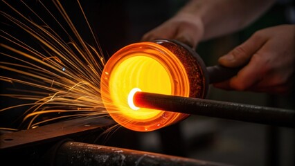 Aufkleber - Closeup of fingertips expertly pinching a portion of molten glass leaving faint trails of light as swirls of color begin to form highlighting the artisans precise control.