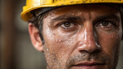 Poster - In a closeup droplets of sweat bead on the workers brow the rugged texture of their skin emphasized illustrating the physical effort invested in their work.