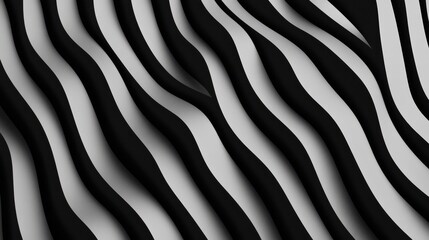 Poster - Abstract Black and White Wavy Patterns Creating Depth and Contrast in Minimalist Modern Style Design
