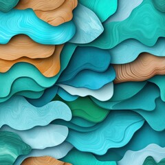 Poster - Colorful Abstract Background with Wavy Layers of Teal, Aqua, Orange, and Cream Tones for Design and Art Projects