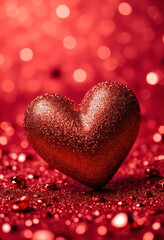 Poster - Romantic Red Glitter Heart on Sparkling Background