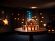 © YiuCheung - A group of wooden figures encircles a glowing globe resting on a round table. Warm, blurred lights softly illuminate the room's backdrop, suggesting connections.