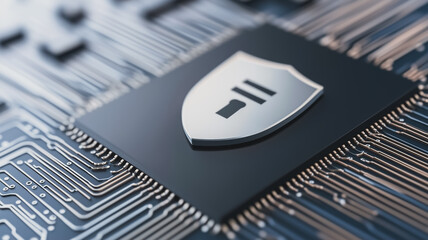 Poster - Cybersecurity, digital shield, data protection. 