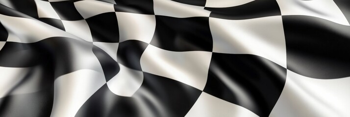 Poster - black and white chequered flag waving in the wind, symbolizing racing and victory at endurance event