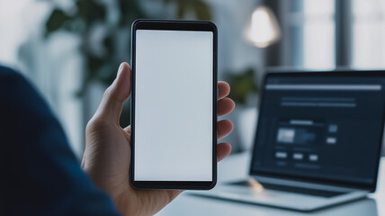 Poster - a hand holding a smartphone with a blank screen.