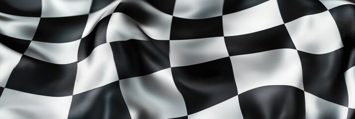 Poster - close-up of black and white chequered flag with soft drapery creating textured waves for use in vari
