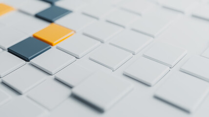 Poster - Abstract pattern of grey, white and orange squares. 