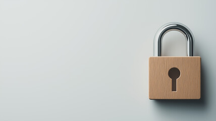 Poster - Wooden Padlock on a Light Gray Surface 