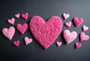 Poster - Romantic Pink Hearts on Dark blackboard Background