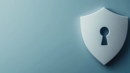 Poster - a white shield with a keyhole on a blue background.