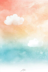 Wall Mural -  soft blue and pink watercolor clouds