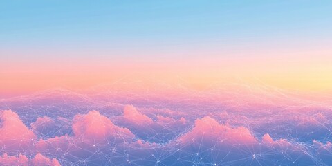 Poster - Abstract Pink & Blue Mountainscape: Digital Art, Network Connections, Soft Pastel Hues, Dreamlike Atmosphere, Connecting Nodes