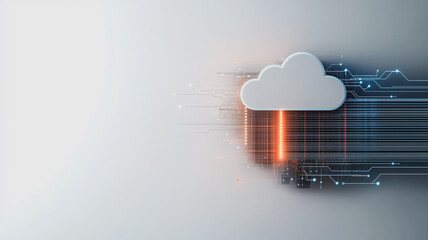 Poster - a cloud computing icon on a circuit board, with a line of light. 