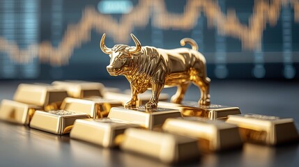 Wall Mural - Golden Bull on Gold Bars: Financial Success
