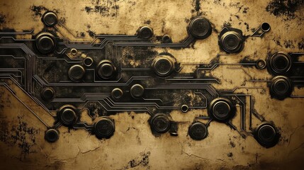 Aufkleber - Grunge metallic circuit board texture background
