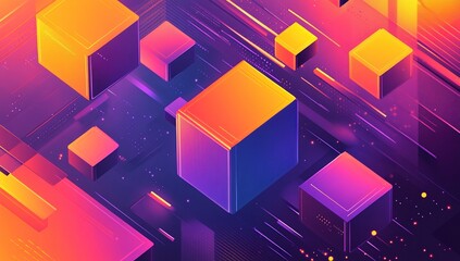Poster - Vibrant Cubes Abstract Dynamically Moving in 3D Space with Bold Colors